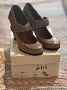 Chloe Taupe Mary Jane Heels with Strap